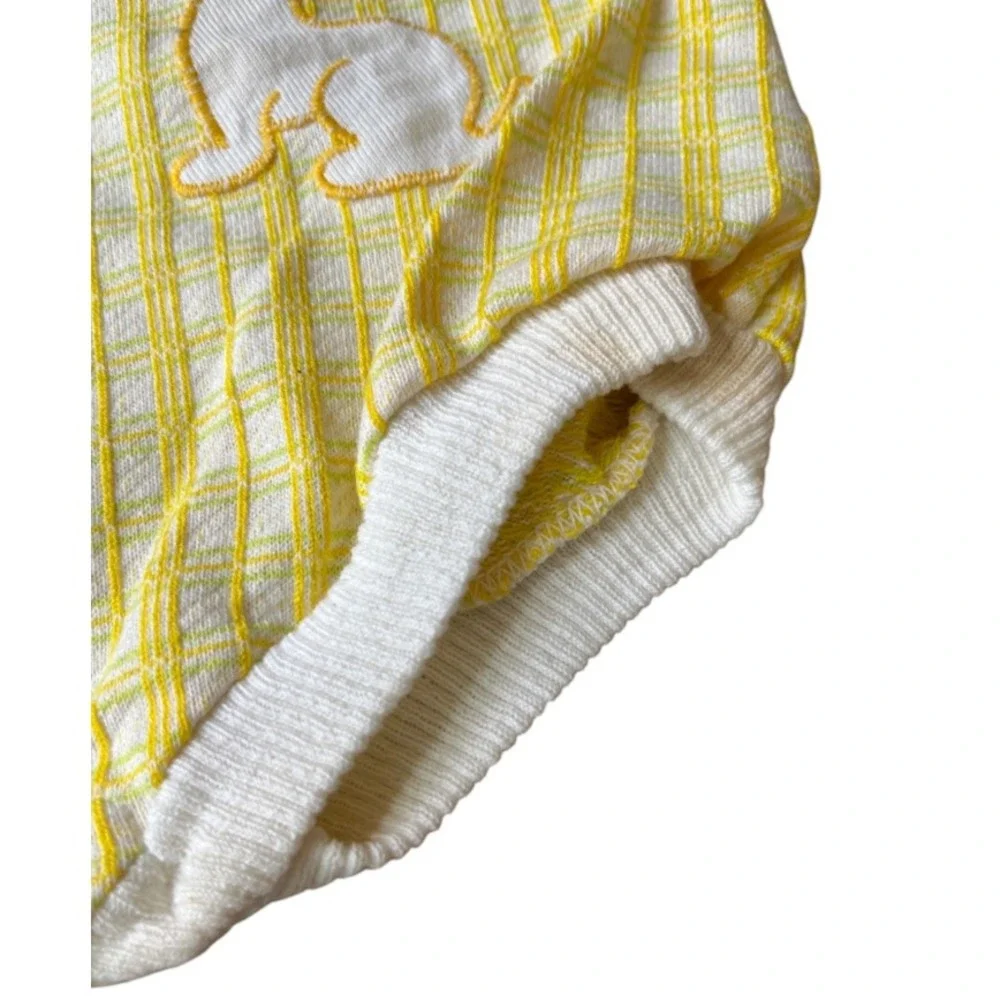 Vintage HEALTH-TEX ROMPER Yellow Plaid Embroidered Applique Dog Shorts 12 Months
